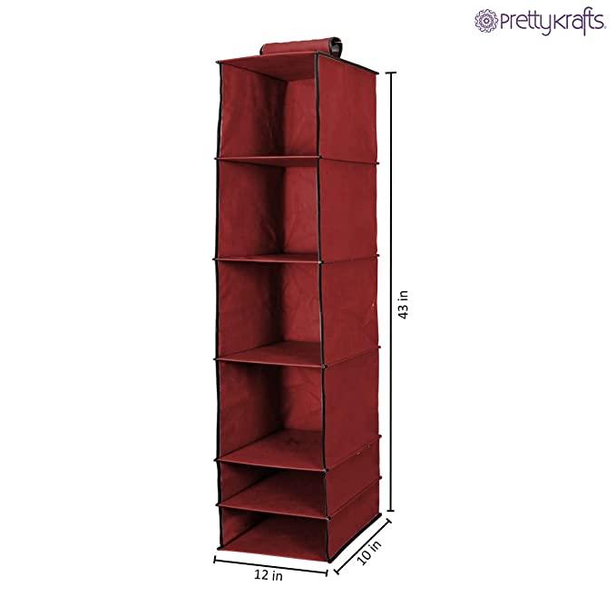 Organizer- 6 Shelves Foldable Hanging Wardrobe Organizers, maroon - AVIKARLO