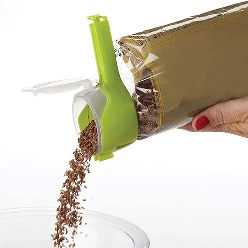 Food Bag Sealing Clip with Spout – Airtight Snack, Oats & Cereal Dispenser - AVIKARLO