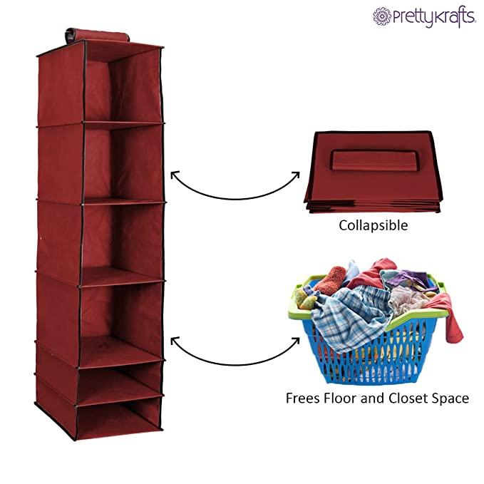 Organizer- 6 Shelves Foldable Hanging Wardrobe Organizers, maroon - AVIKARLO