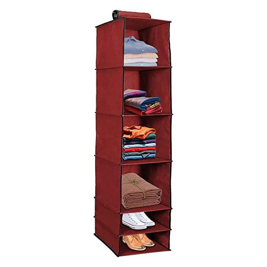 Organizer- 6 Shelves Foldable Hanging Wardrobe Organizers, maroon - AVIKARLO