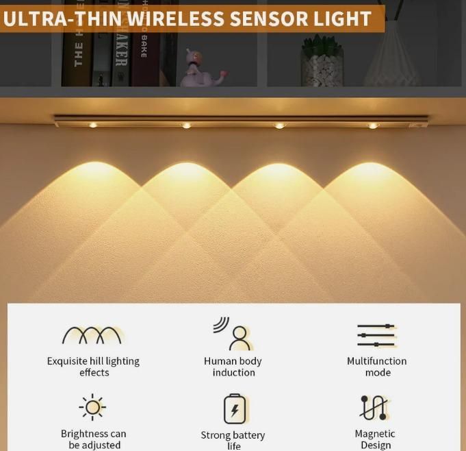 LED PIR Motion Sensor Cabinet Light – USB Rechargeable Wireless Stick-On Lamp