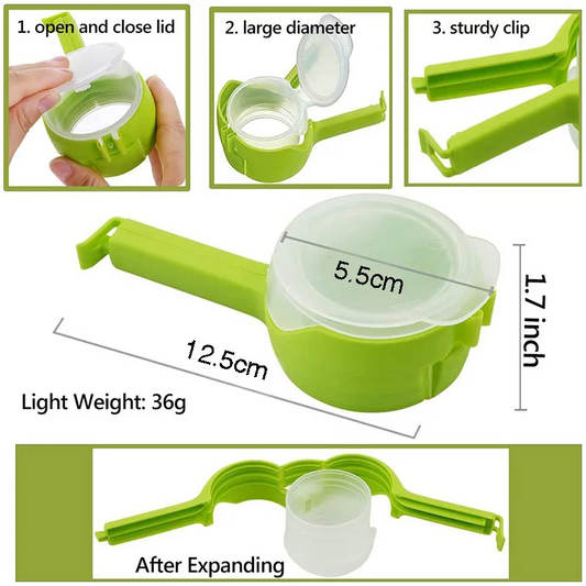 Food Bag Sealing Clip with Spout – Airtight Snack, Oats & Cereal Dispenser